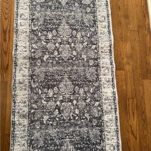 Elegant Black and White Floral Runner Rug